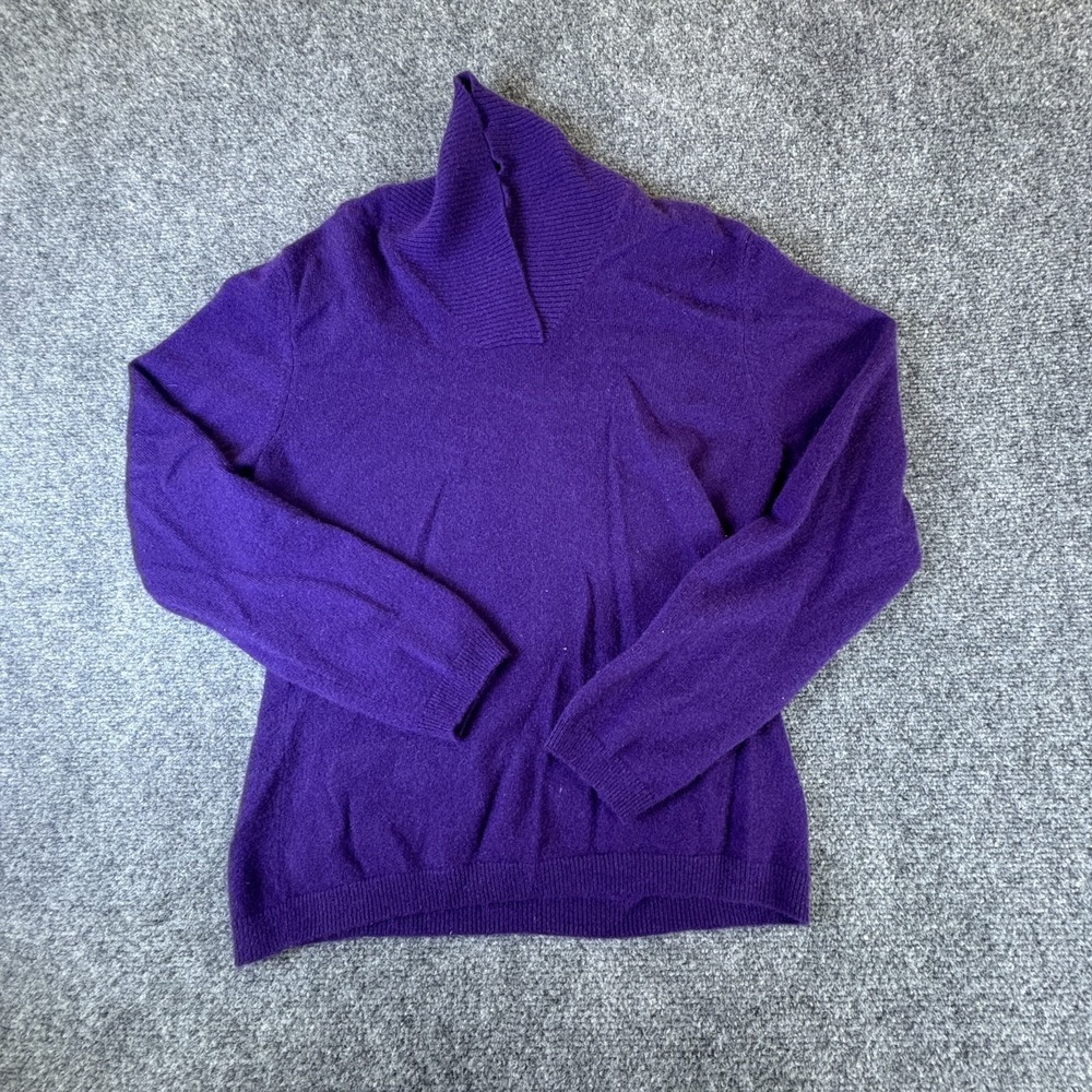 Prive Cashmere Sweater Women's M Purple Knitted Ribbed Hem Shawl Neck Pullover